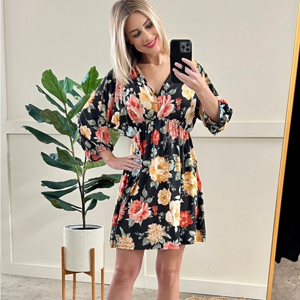 White Birch Black Floral Dress